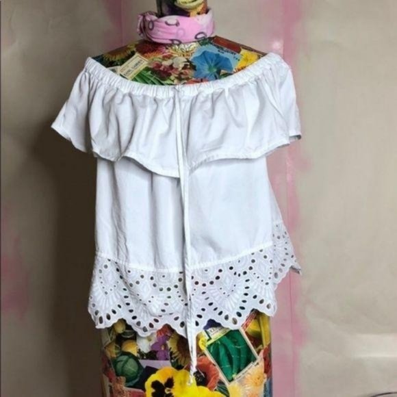 Madewell Eyelet Balcony Off the Shoulder Top Ruffl - Picture 6 of 8